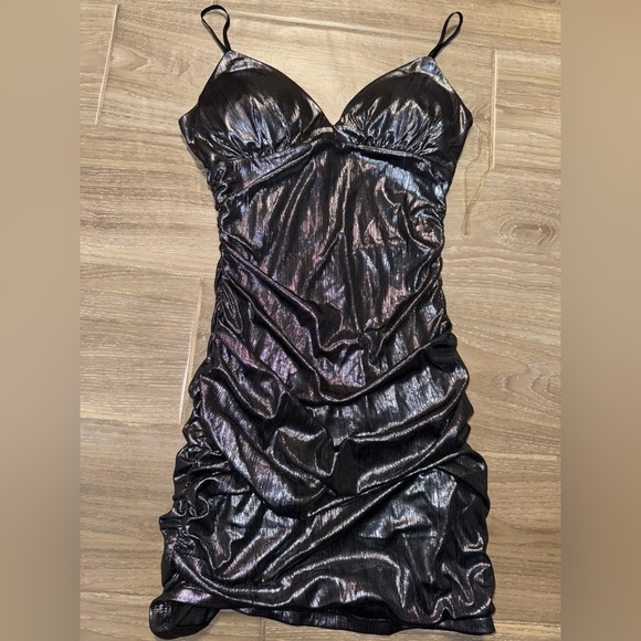 Emerald Sundae Metallic Ruched Spaghetti
Strap Mini Dress Black M - Picture 9 of 16